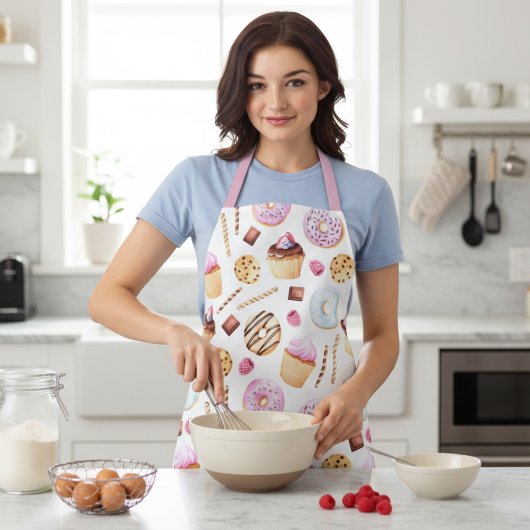 ドーナッツカップケーキ水彩甘いおいしいパタガーリーーン エプロン