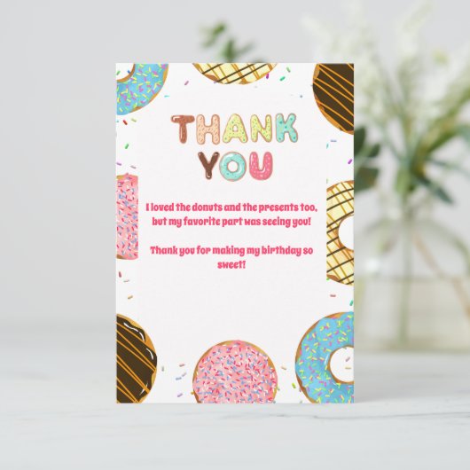 ドーナッツスイーツお祝いをテーマにした誕生日サンキューユナイテッド サンキューカード (スタンド正面)