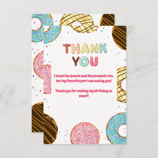 ドーナッツスイーツお祝いをテーマにした誕生日サンキューユナイテッド サンキューカード (正面/裏面)