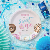 ドーナッツスイートワンピンクアンドブルーガールズファースト誕生日 ペーパープレート (パーティー)