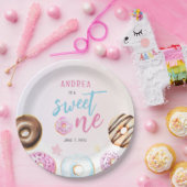 ドーナッツスイートワンピンクアンドブルーガールズファースト誕生日 ペーパープレート (パーティー)