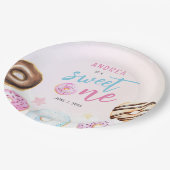 ドーナッツスイートワンピンクアンドブルーガールズファースト誕生日 ペーパープレート (アングル)