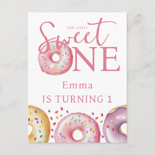 ドーナッツスイートワンピンク1st誕生日パーティー ポストカード (正面)