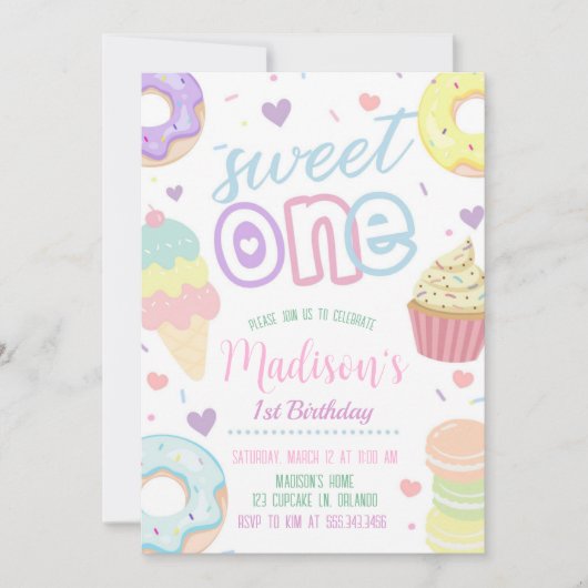 ドーナッツスイートワン1st誕生日招待状 招待状 (正面)