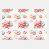 ドーナッツスウィートカラフルピンクガール誕生日名 ラッピングペーパーシート (正面)