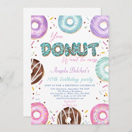 ドーナッツスウィート誕生日 招待状 (正面/裏面)