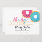 ドーナッツバベビーシャワーブルーピンクの双子 案内状 (正面/裏面)