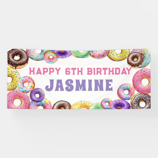 ドーナッツバースデーパーティーハッピー6th誕生日 横断幕 (横)