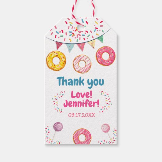 ドーナッツピンク感謝してい誕生日Aギフトラベル ギフトタグ (正面)