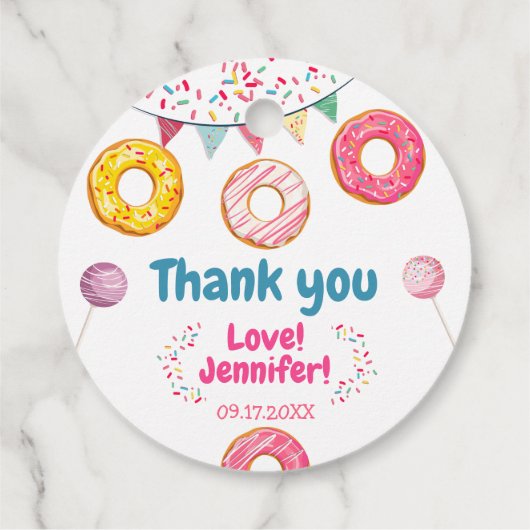 ドーナッツピンク感謝してい誕生日aメッセージカード フェイバータグ (裏面)