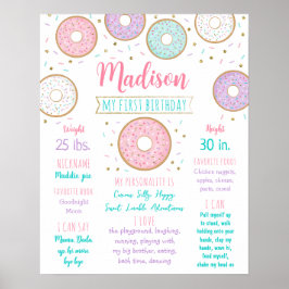 ドーナッツピンク金ゴールド第1誕生日マイルストーン ポスター