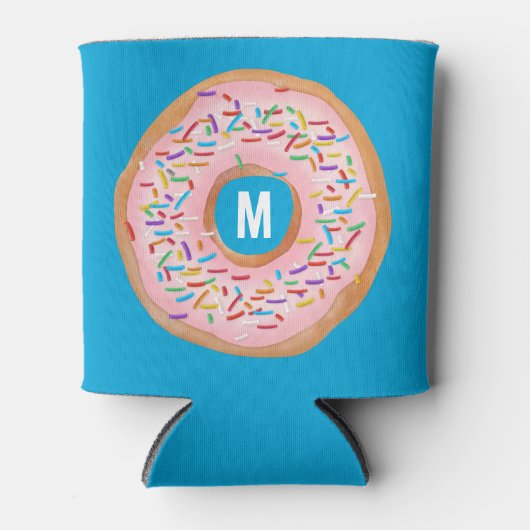 ドーナッツピンク霜まきキュートなドーナツモノグラム 缶クーラー (正面)