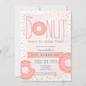 ドーナッツピンクx金ゴールドガール誕生日 招待状 (正面)