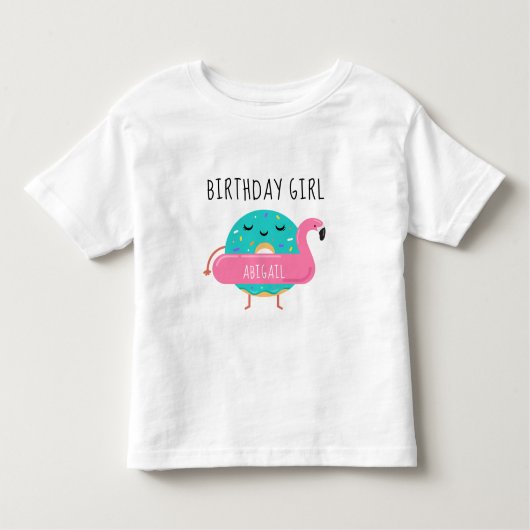 ドーナッツフラミンゴ誕生日ガールプールパーティーかわいい トドラーTシャツ (正面)