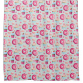 ドーナッツマカロンとカップケーキの水彩柄 シャワーカーテン (正面)