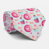 ドーナッツマカロンとカップケーキの水彩柄 ネクタイ (ロール)