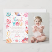 ドーナットキャンディガール誕生日写真サンキューカード サンキューカード (正面)