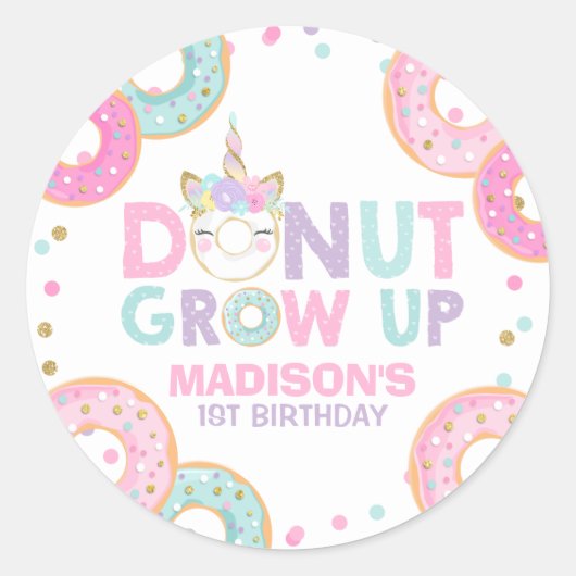 ドーナットパーティーの好意ラベルシールドーナッツ成長 ラウンドシール (正面)