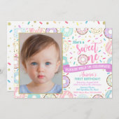 ドーナットフォト誕生日招待状スウィートワンパーティー 招待状 (正面/裏面)