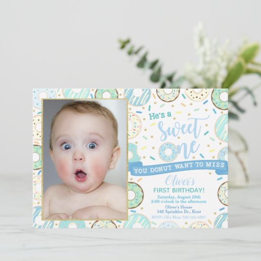 ドーナットフォト誕生日招待状ボースウィートワン 招待状 (スタンド正面)
