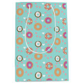 ドーナットラブバレンタインデーハートピンクティール（緑がかった色） ミディアムペーパーバッグ (正面)