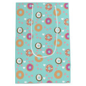 ドーナットラブバレンタインデーハートピンクティール（緑がかった色） ミディアムペーパーバッグ (裏面)