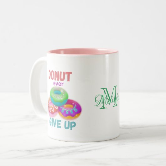 ドーナッ与えトの引用文やる気を起こさせるドーナツ恋人 ツートーンマグカップ (正面左)