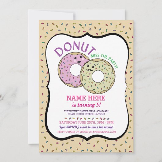ドーナッ恋しく思トザパーティー誕生日招待状ドーナツピンク 招待状 (正面)
