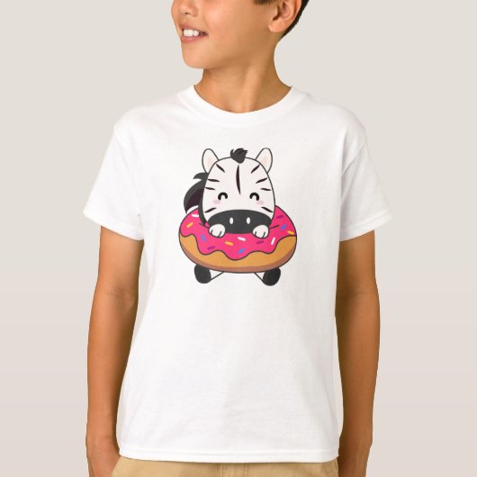 ドーナツおもしろいピンクのかわいいゼブラ動物 Tシャツ (正面)