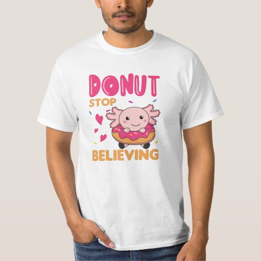 ドーナツおもしろいピンクのかわいい軸足動物 Tシャツ (正面)