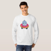 ドーナツおもしろいピンクの可愛い恐竜の動物 Tシャツ (正面フル)