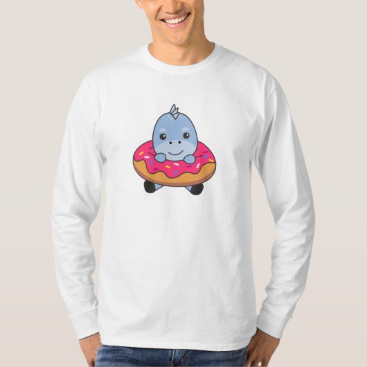 ドーナツおもしろいピンクの可愛い恐竜の動物 Tシャツ (正面)