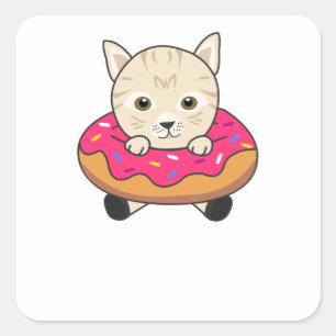 ドーナツおもしろい猫の甘い猫おもしろい動物 スクエアシール