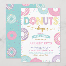 ドーナツおよびおむつの女の赤ちゃんのシャワードーナツ 招待状