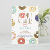 ドーナツおよびおむつは招待の男女共学のシャワーを振りかけます 招待状 (スタンド正面)