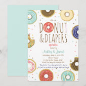 ドーナツおよびおむつは招待の男女共学のシャワーを振りかけます 招待状 (正面/裏面)