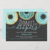 ドーナツおよびおむつは男の子の男女共学のベビーシャワーを振りかけます 招待状 (正面/裏面)