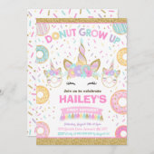 ドーナツおよびユニコーンの招待状ドーナツはパーティーを育ちます 招待状 (正面/裏面)
