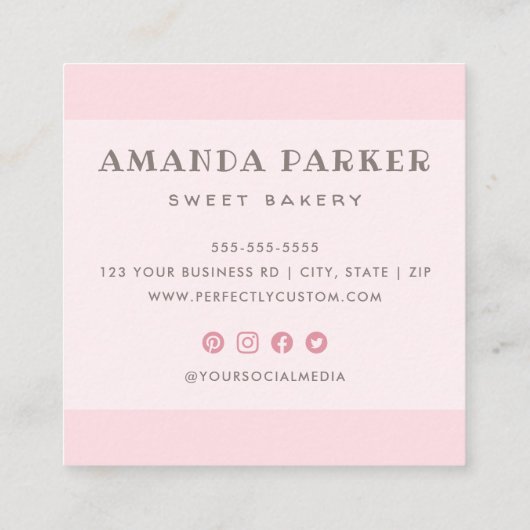 ドーナツお洒落パン焼きピンクかわいい スクエア名刺 (裏面)