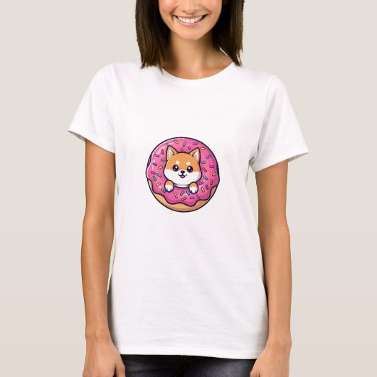 ドーナツから顔を出す柴犬 Tシャツ (正面)