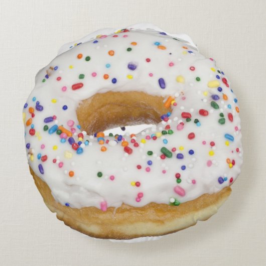 ドーナツかわいくおもしろいなグルメの甘いケーキの恋人は振りかけます ラウンドクッション (裏面)