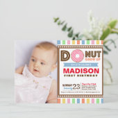 ドーナツが最初の誕生日パーティーの写真を成長 招待状 (スタンド正面)