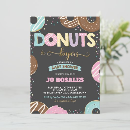 ドーナツとおむつのベビーガールシャワードーナツ 招待状 (スタンド正面)