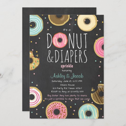 ドーナツとおむつをまく招待コードシャワー 招待状 (正面/裏面)