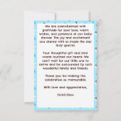 ドーナツとおむつブルーブラウン赤ちゃんシャワー サンキューカード (裏面)