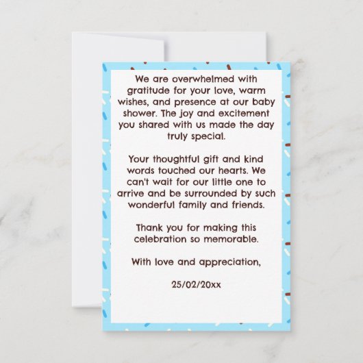 ドーナツとおむつブルーブラウン赤ちゃんシャワー サンキューカード (裏面)