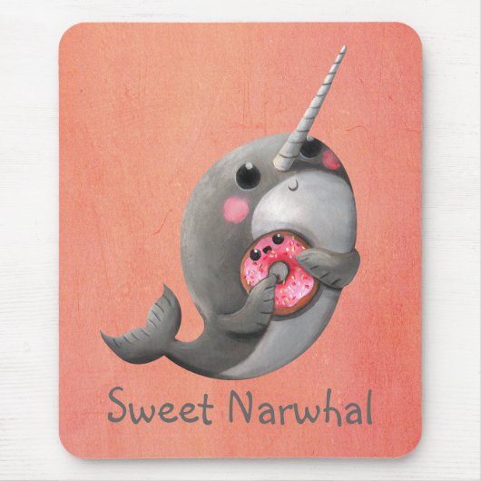 ドーナツとの内気なNarwhal マウスパッド (正面)