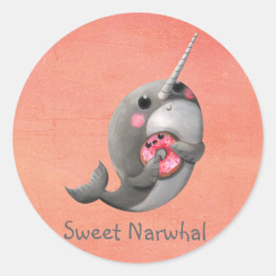 ドーナツとの内気なNarwhal ラウンドシール