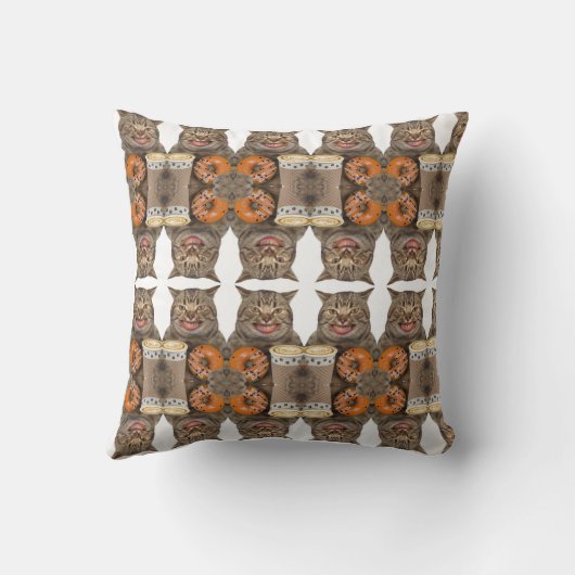 ドーナツとコーヒーでハッピーキャット – ネコ/キッテン クッション (裏面)