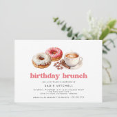 ドーナツとコーヒー |かわいいピンクの誕生日ブランチ 招待状 (スタンド正面)